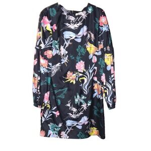 Tibi Gothic Floral Shift‎ Dress Blouson Sleeves Butterfly Flowers sz 4 Navy